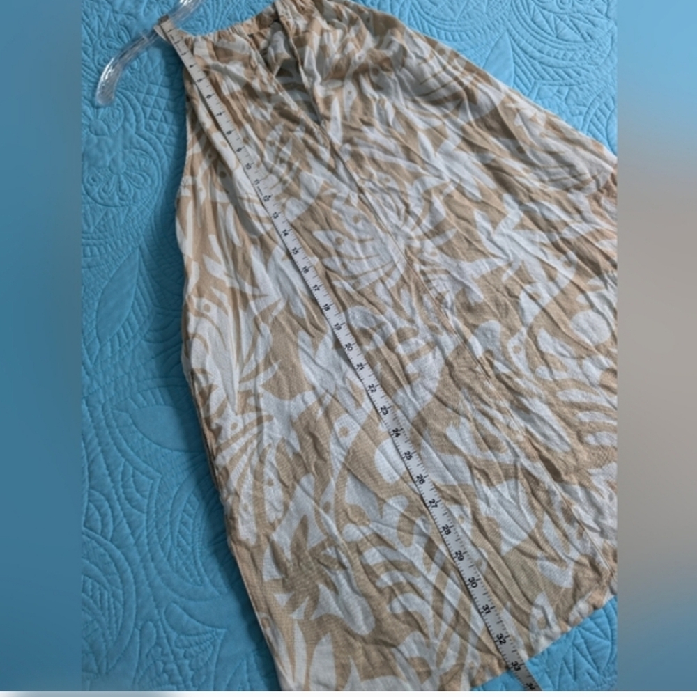 Rachel Zoe Beach Dress Coverup Linen Blend Tan White Leaf Print Small Summer - Picture 8 of 10